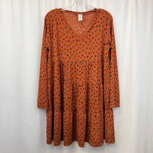 See in Love Women’s Long Sleeve V-Neck Babydoll Dress Rust/Multi Animal Print S